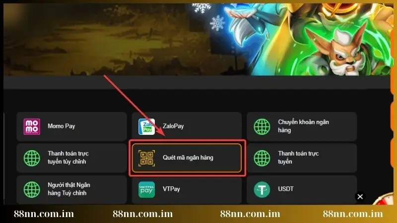 Chọn vào phương thức quét mã ngân hàng