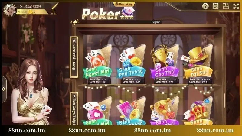 Sảnh game bài Xì Tố đông đảo người chơi